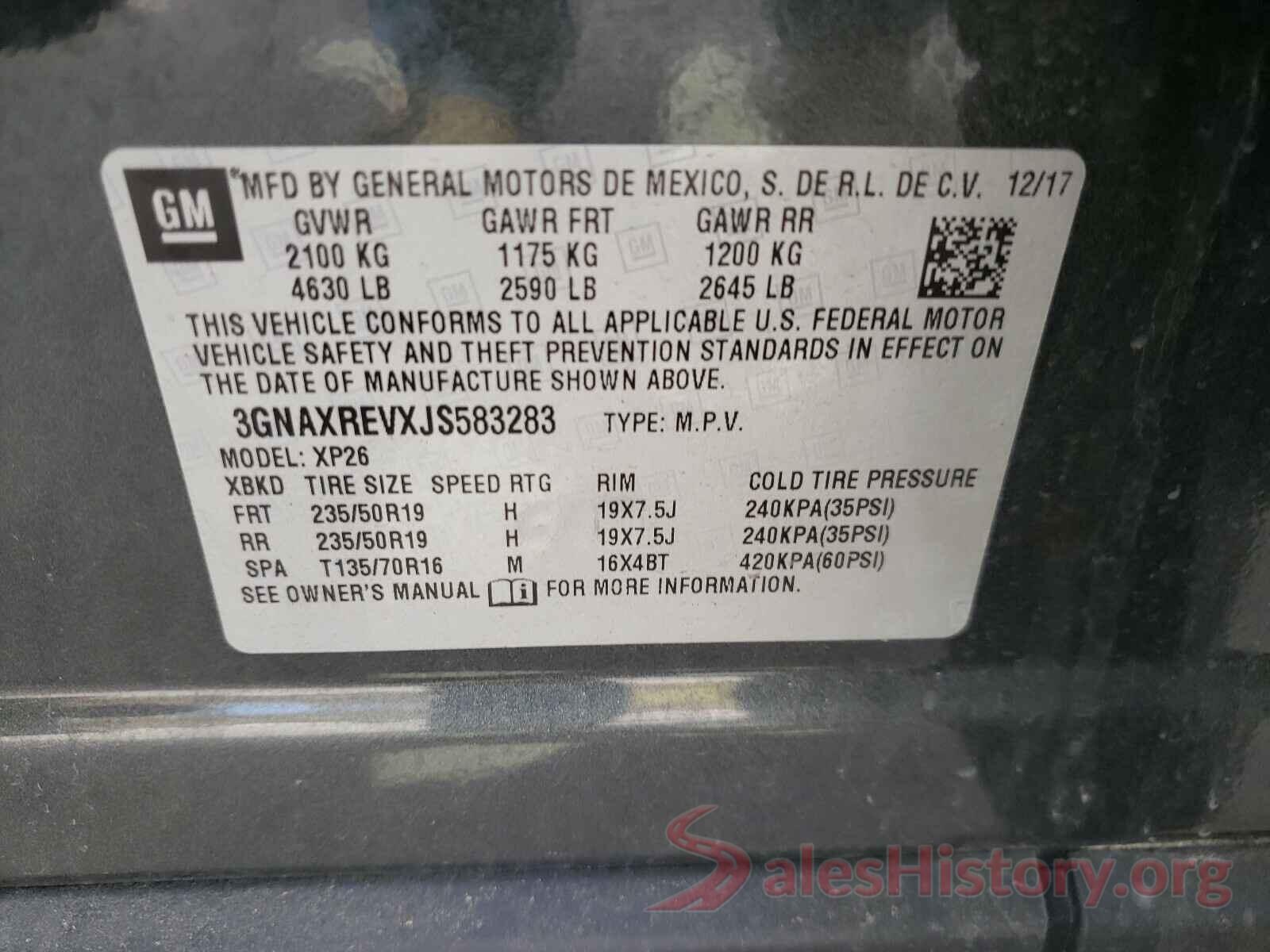 3GNAXREVXJS583283 2018 CHEVROLET EQUINOX