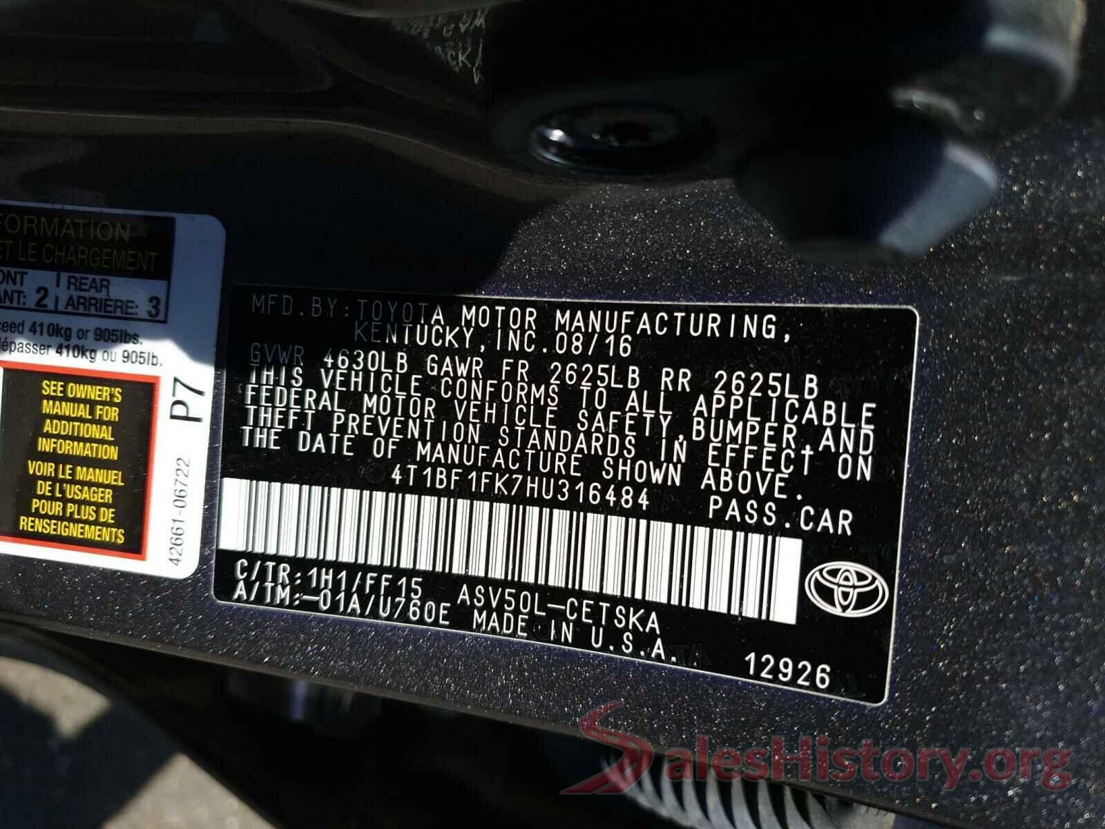 4T1BF1FK7HU316484 2017 TOYOTA CAMRY