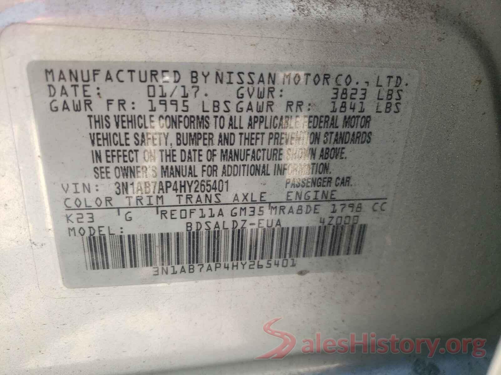 3N1AB7AP4HY265401 2017 NISSAN SENTRA