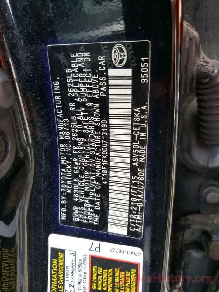 4T1BF1FK0DU713190 2013 TOYOTA CAMRY