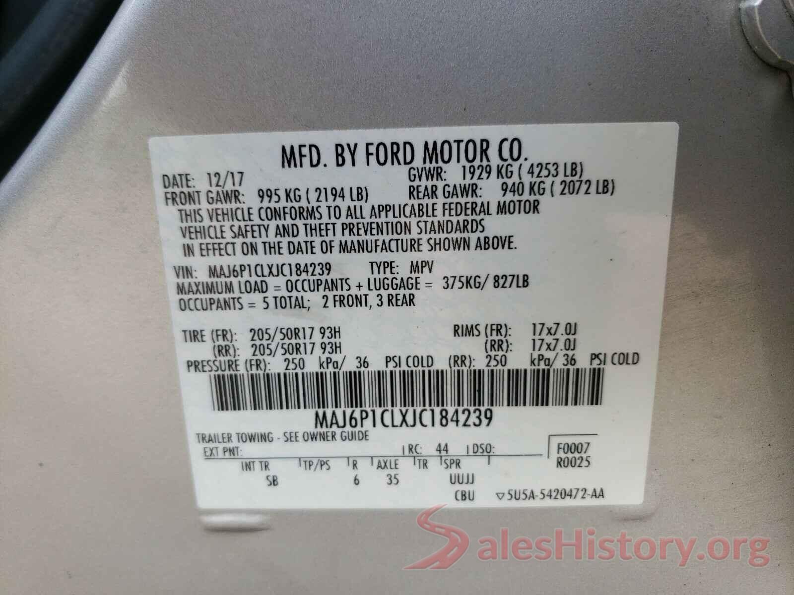 MAJ6P1CLXJC184239 2018 FORD ALL OTHER