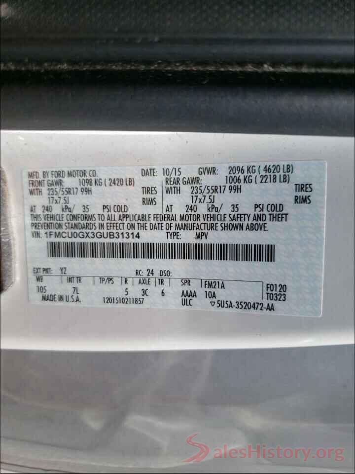 1FMCU0GX3GUB31314 2016 FORD ESCAPE