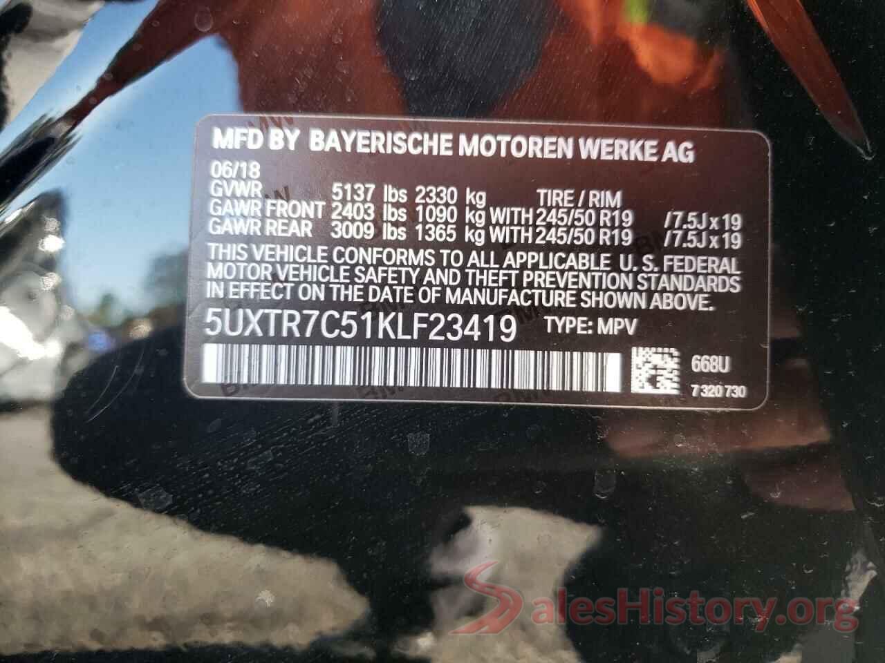 5UXTR7C51KLF23419 2019 BMW X3