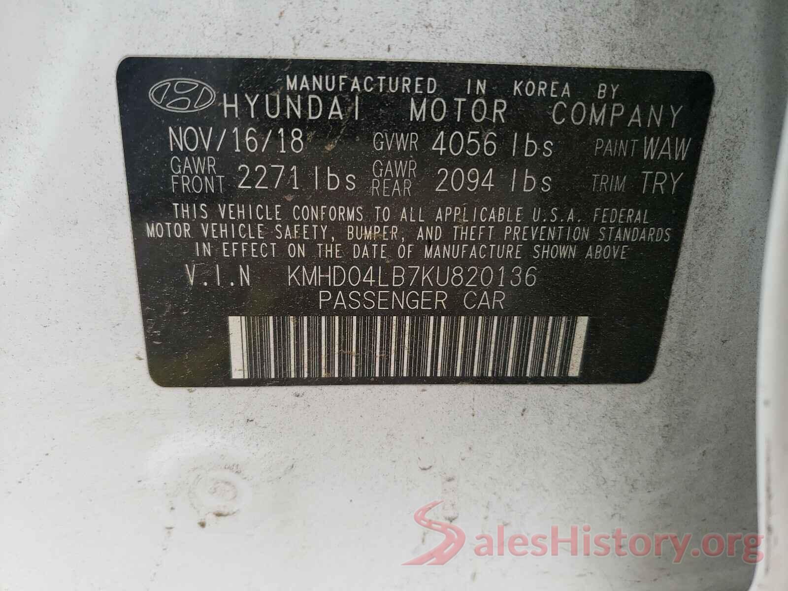 KMHD04LB7KU820136 2019 HYUNDAI ELANTRA