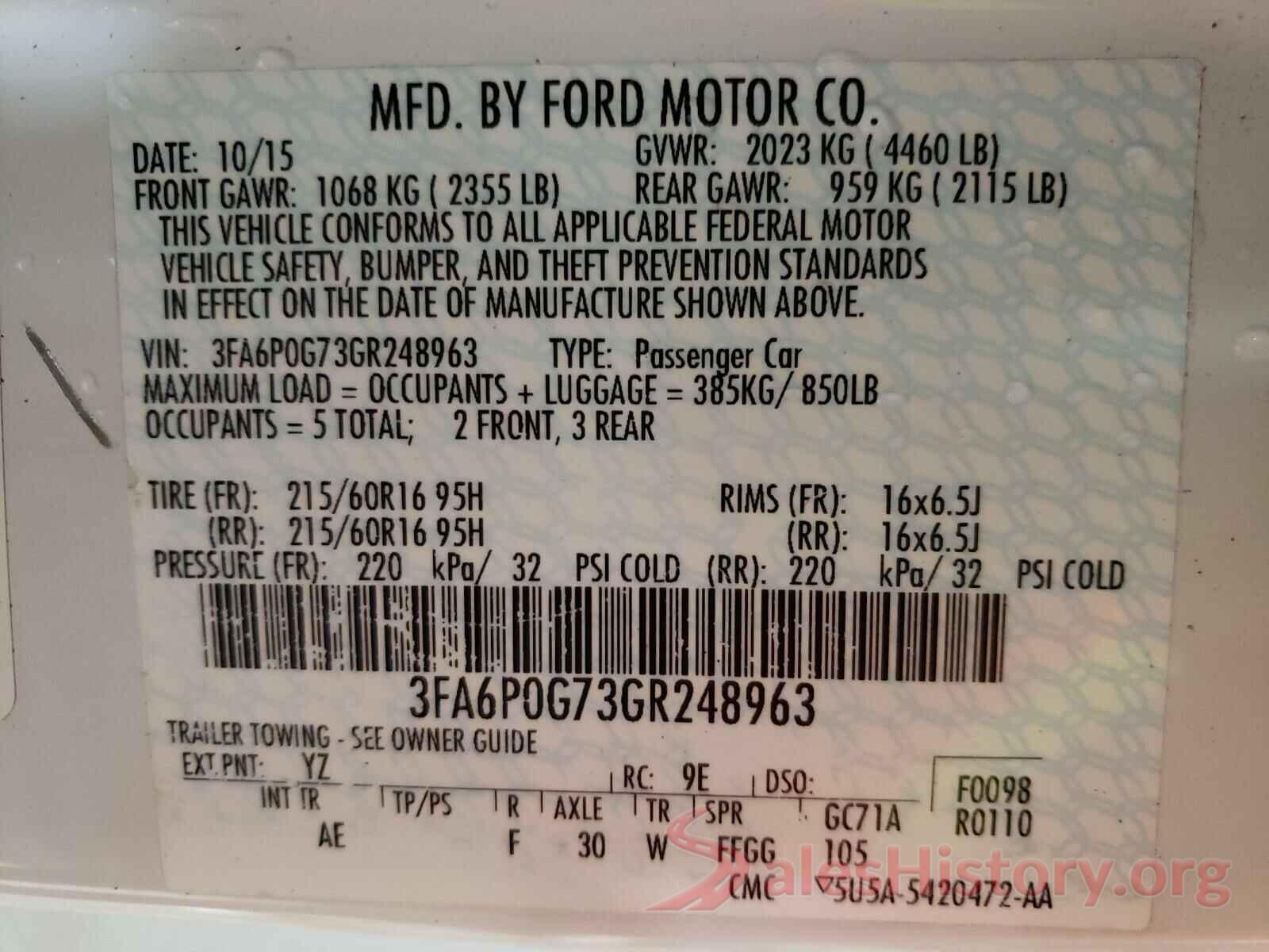 3FA6P0G73GR248963 2016 FORD FUSION