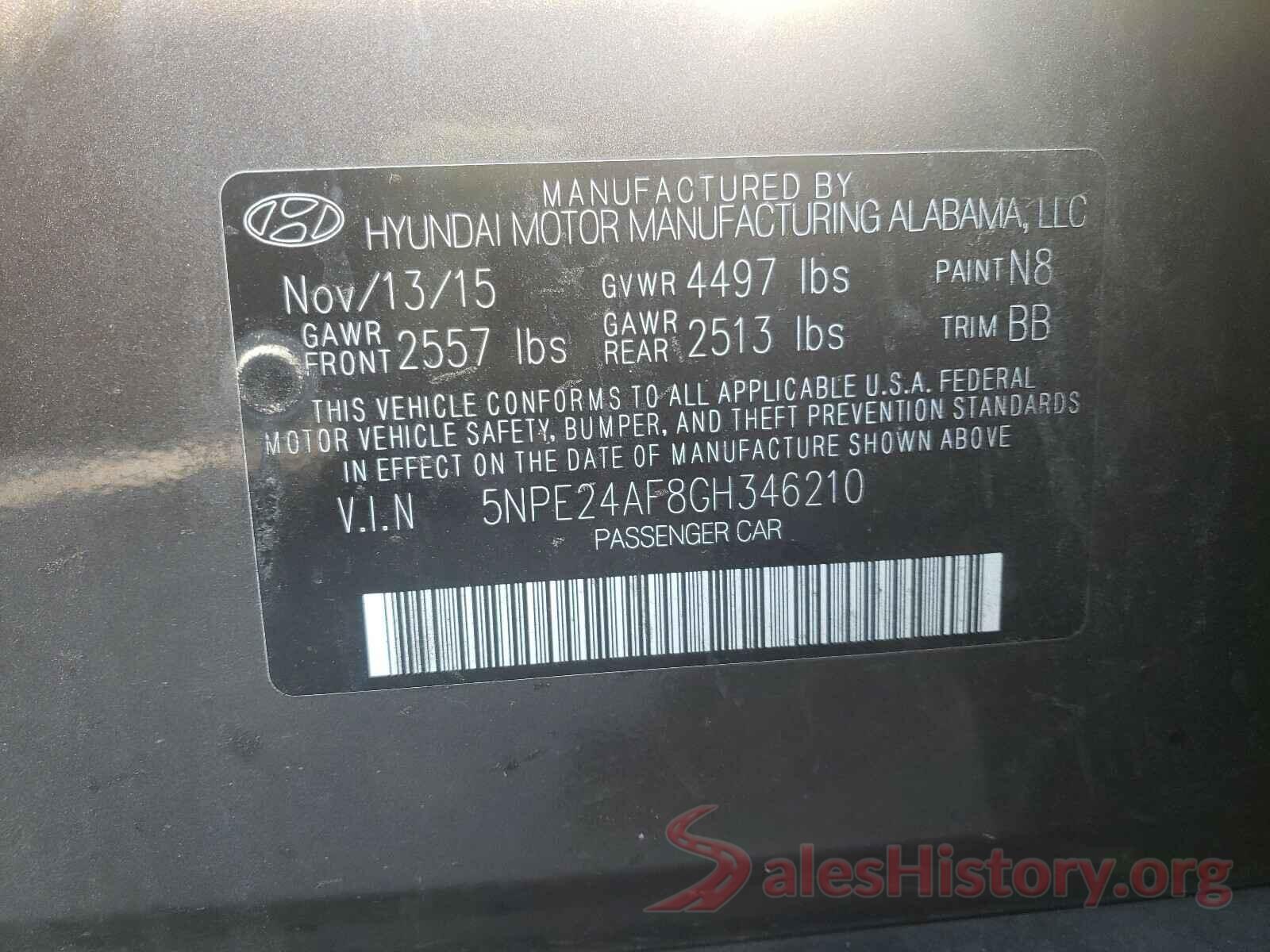 5NPE24AF8GH346210 2016 HYUNDAI SONATA