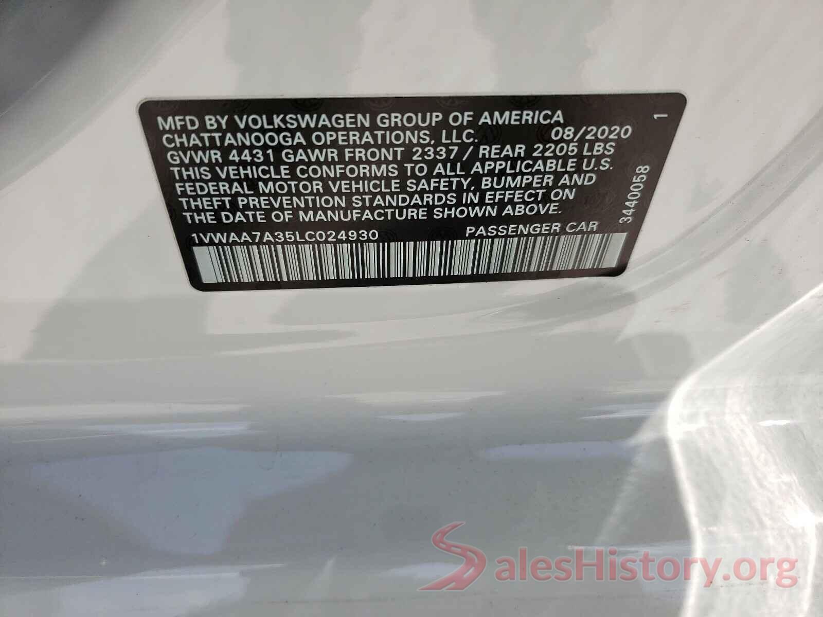 1VWAA7A35LC024930 2020 VOLKSWAGEN PASSAT