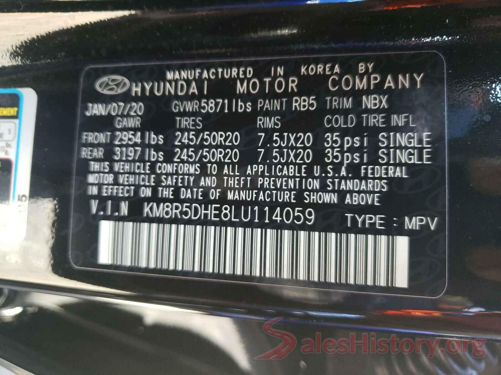 KM8R5DHE8LU114059 2020 HYUNDAI PALISADE