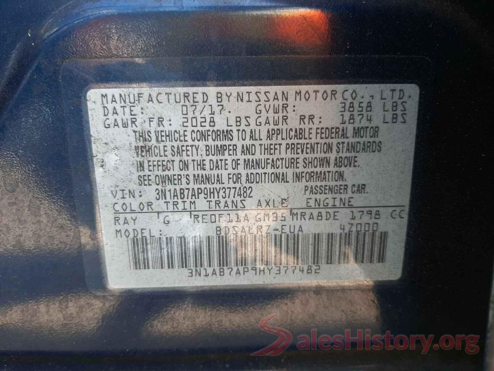 3N1AB7AP9HY377482 2017 NISSAN SENTRA