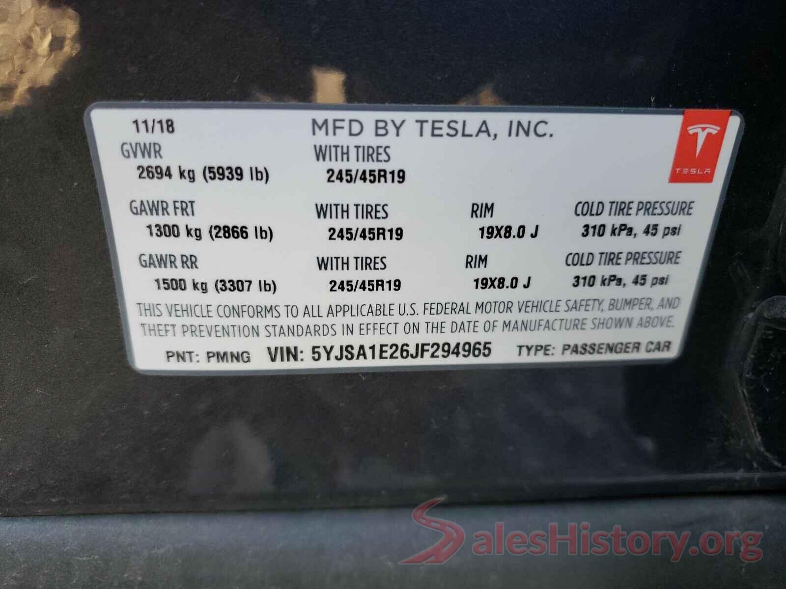 5YJSA1E26JF294965 2018 TESLA MODEL S