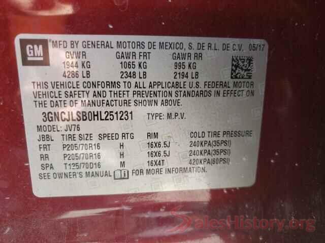 3GNCJLSB0HL251231 2017 CHEVROLET TRAX