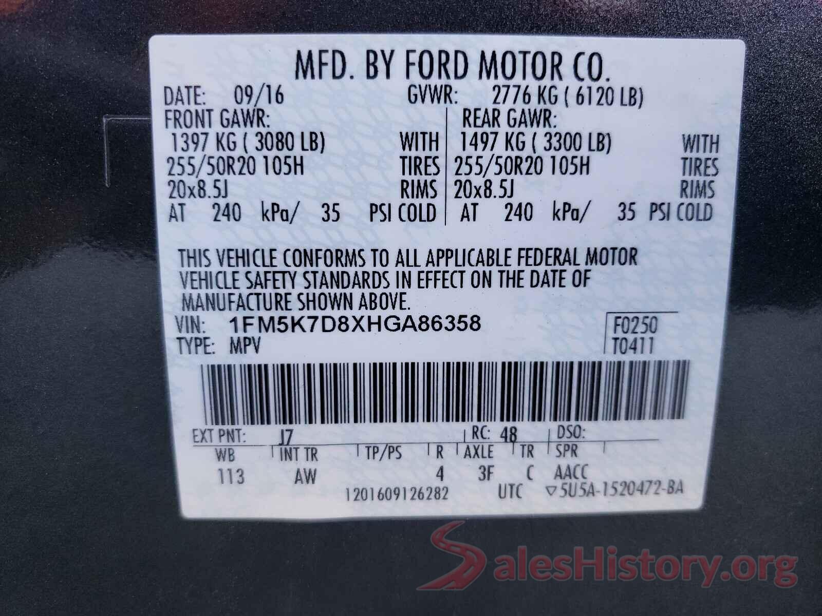 1FM5K7D8XHGA86358 2017 FORD EXPLORER