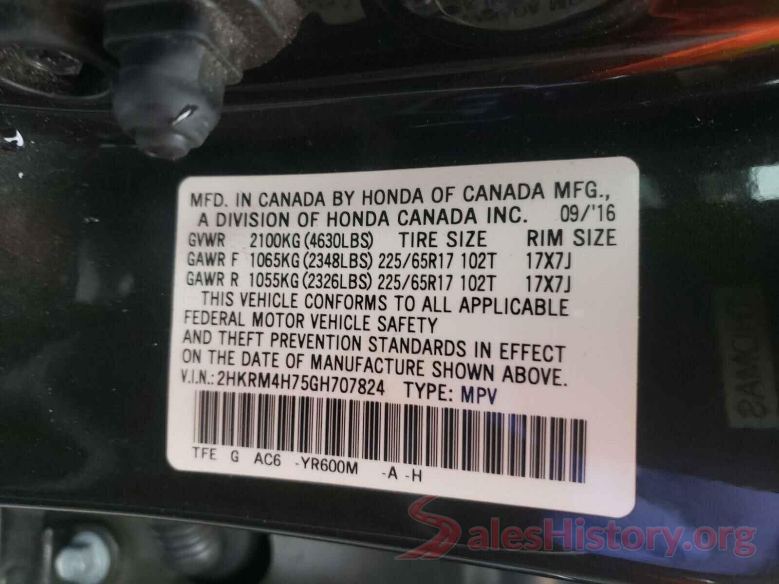 2HKRM4H75GH707824 2016 HONDA CRV