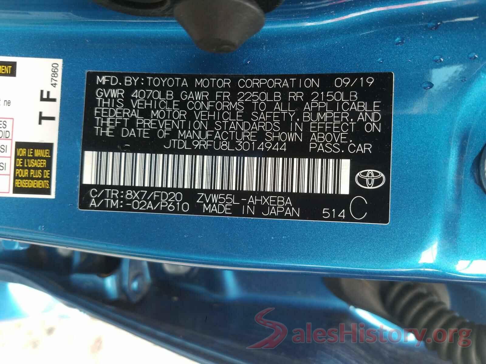 JTDL9RFU8L3014944 2020 TOYOTA PRIUS