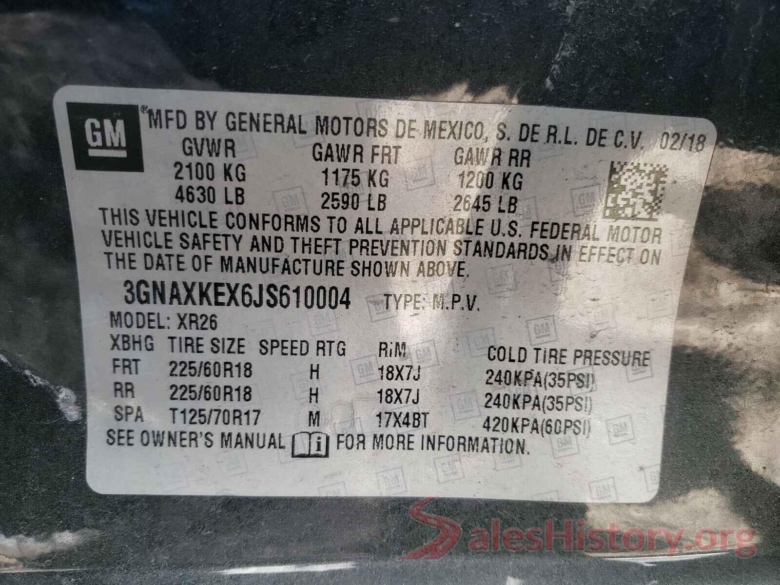 3GNAXKEX6JS610004 2018 CHEVROLET EQUINOX