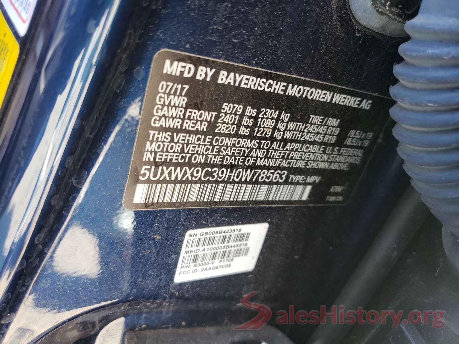 5UXWX9C39H0W78563 2017 BMW X3