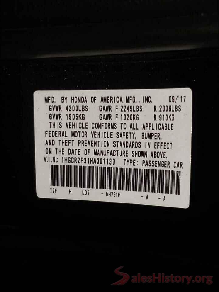 1HGCR2F31HA301139 2017 HONDA ACCORD