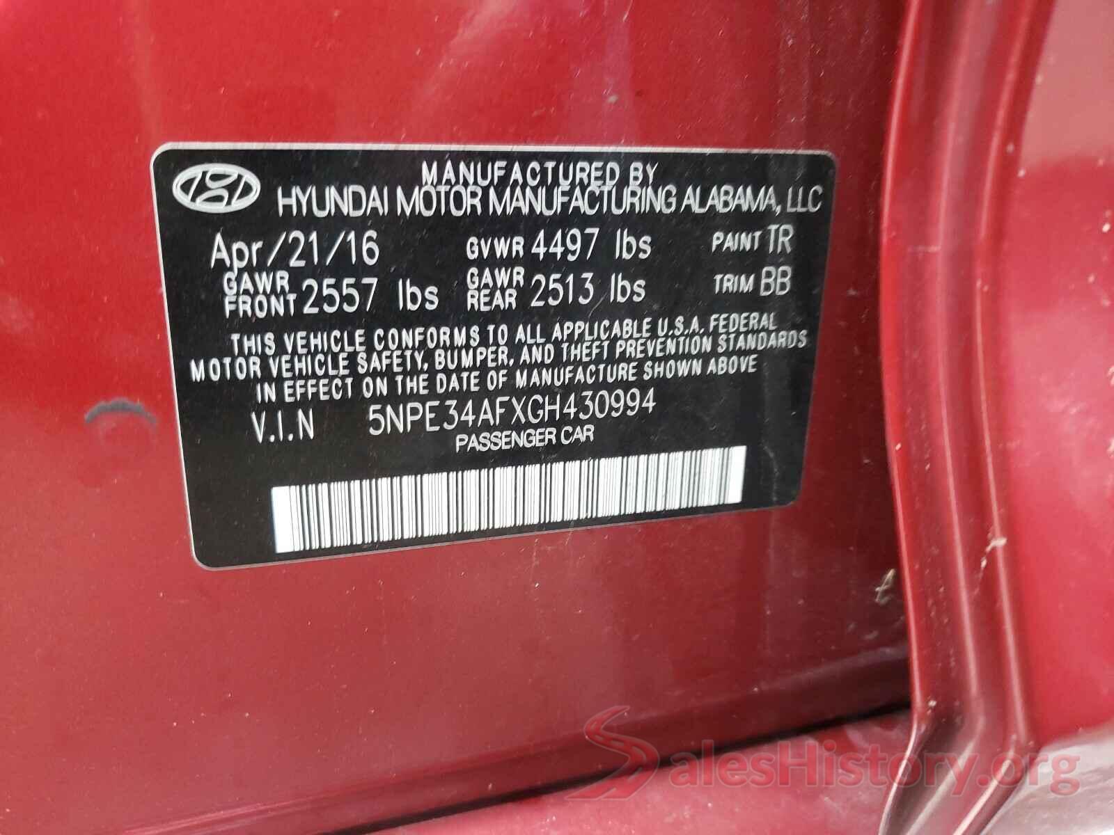 5NPE34AFXGH430994 2016 HYUNDAI SONATA