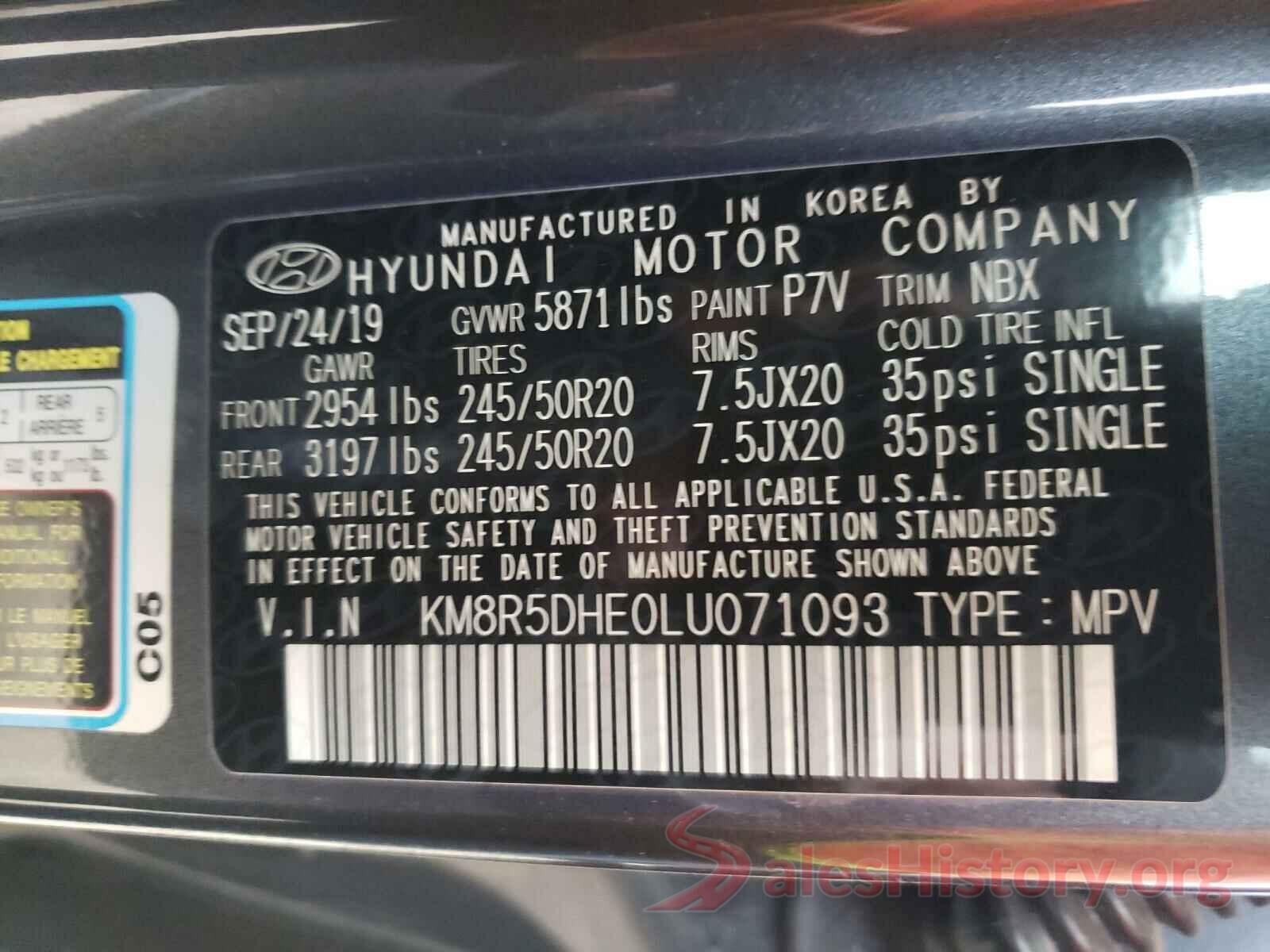 KM8R5DHE0LU071093 2020 HYUNDAI PALISADE