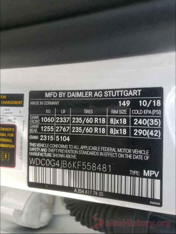 WDC0G4JB6KF558481 2019 MERCEDES-BENZ G CLASS