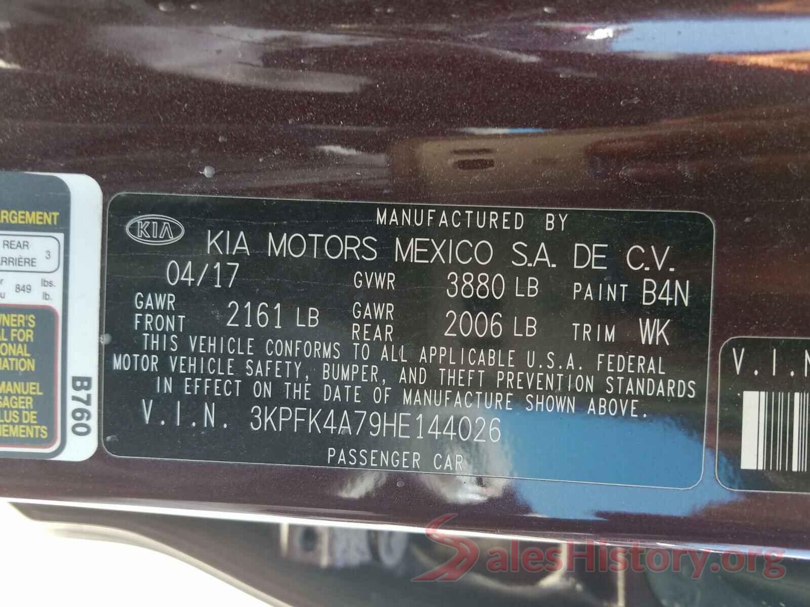 3KPFK4A79HE144026 2017 KIA FORTE