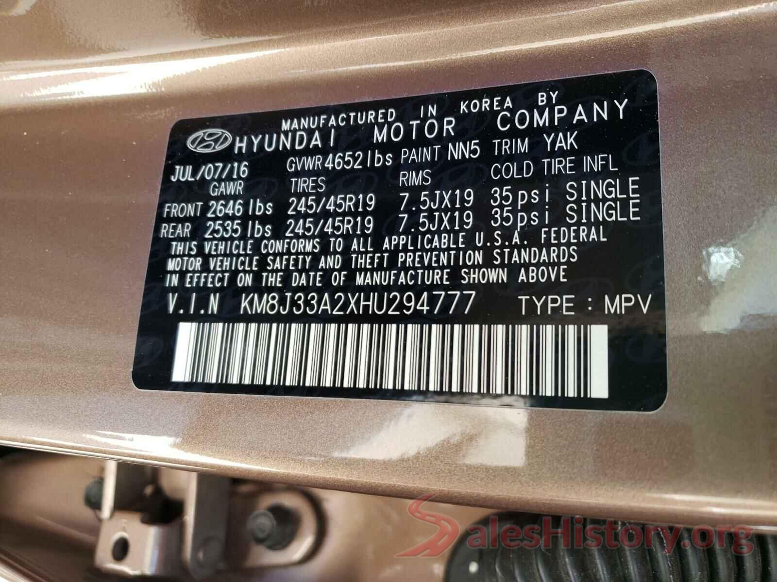 KM8J33A2XHU294777 2017 HYUNDAI TUCSON