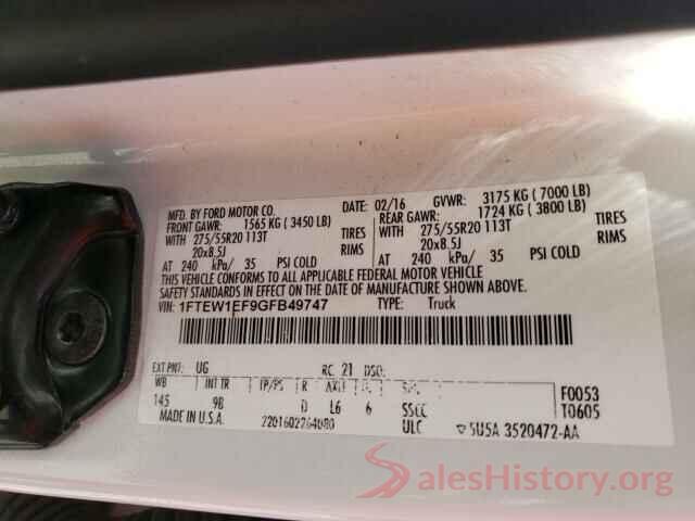 1FTEW1EF9GFB49747 2016 FORD F150