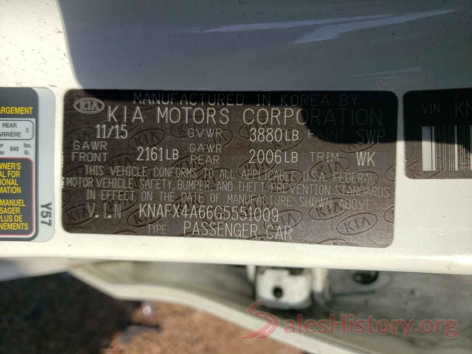 KNAFX4A66G5551009 2016 KIA FORTE