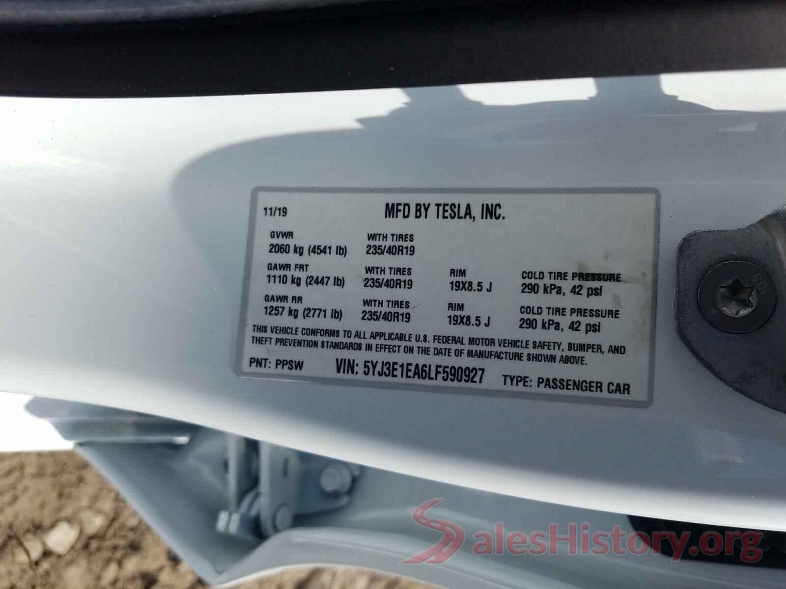 5YJ3E1EA6LF590927 2020 TESLA MODEL 3