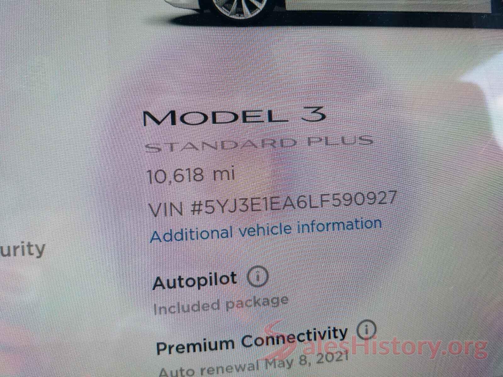 5YJ3E1EA6LF590927 2020 TESLA MODEL 3