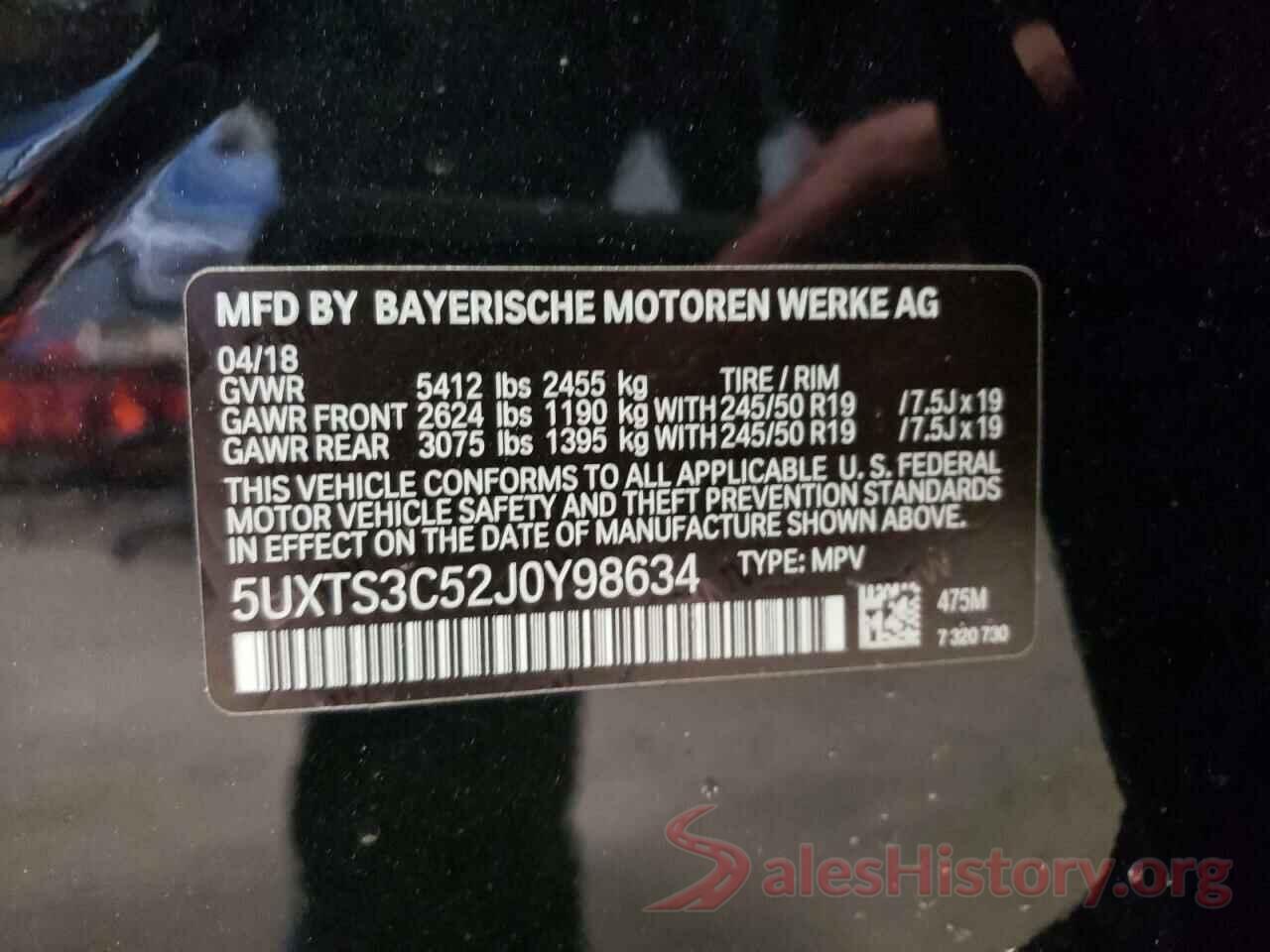 5UXTS3C52J0Y98634 2018 BMW X3