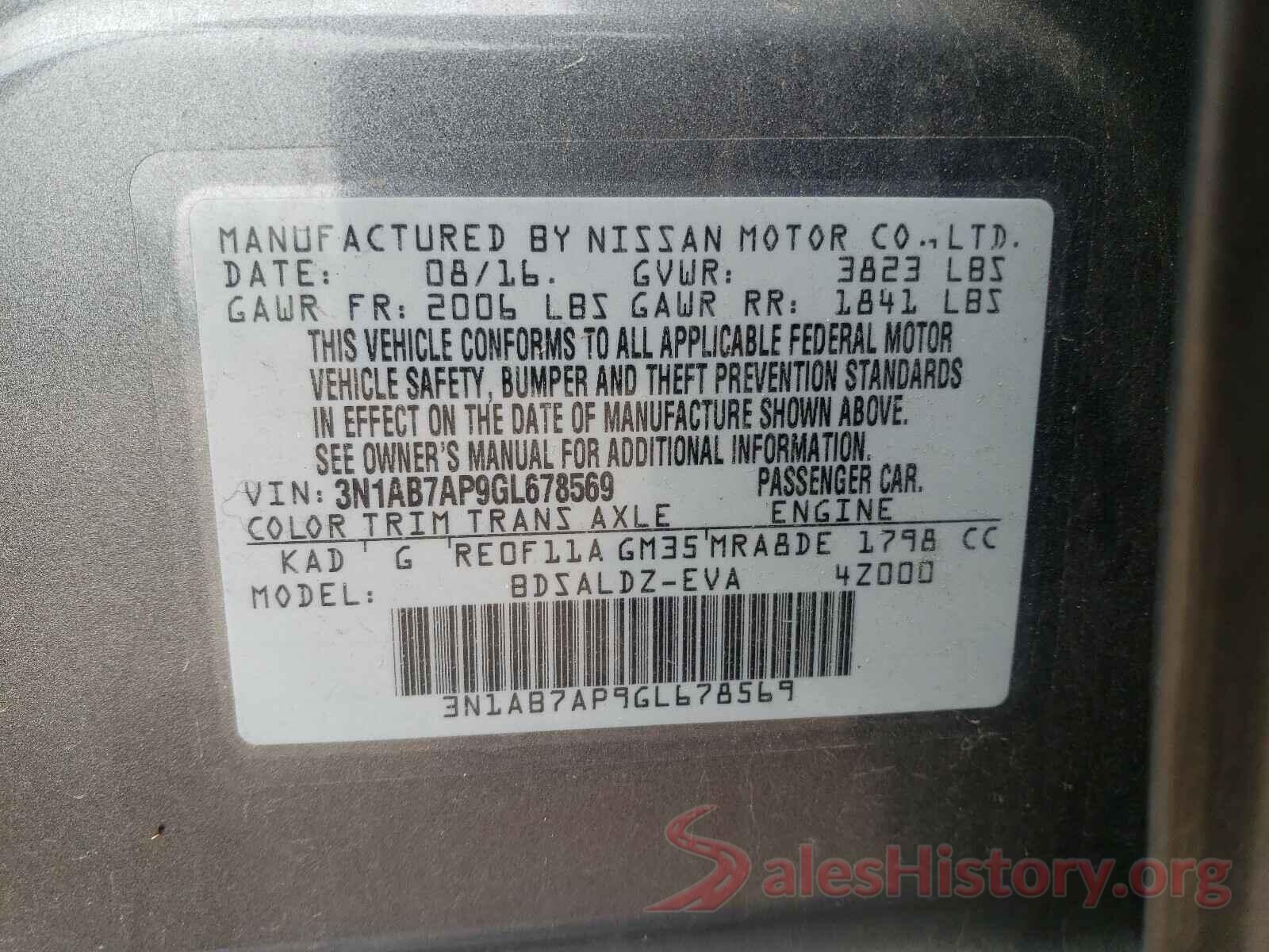 3N1AB7AP9GL678569 2016 NISSAN SENTRA