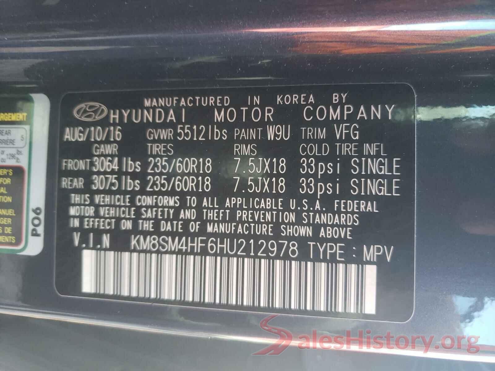 KM8SM4HF6HU212978 2017 HYUNDAI SANTA FE