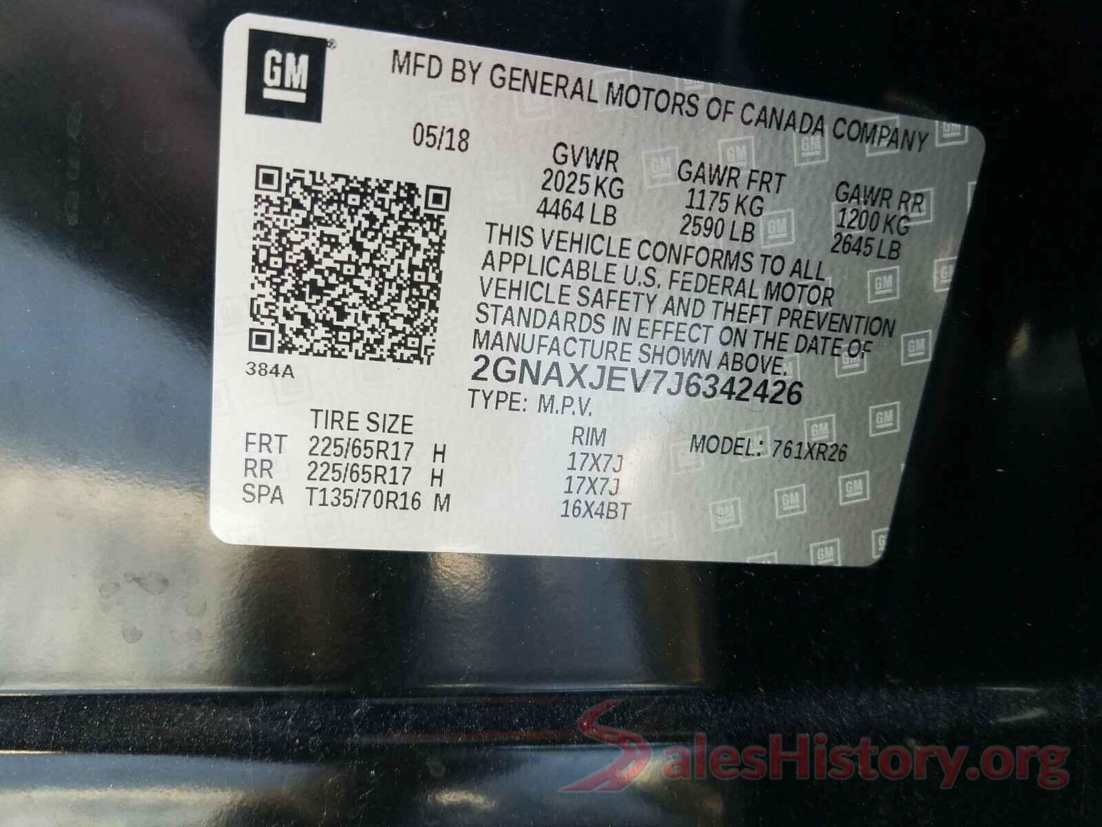 2GNAXJEV7J6342426 2018 CHEVROLET EQUINOX