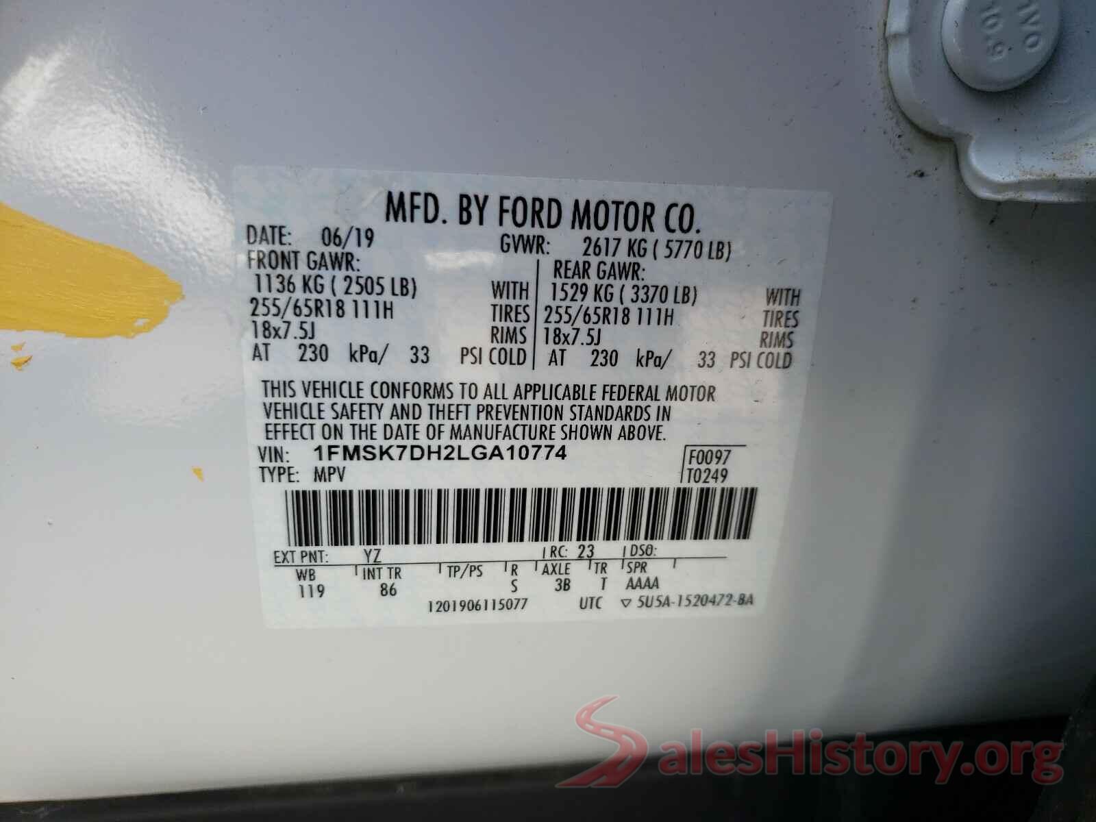 1FMSK7DH2LGA10774 2020 FORD EXPLORER