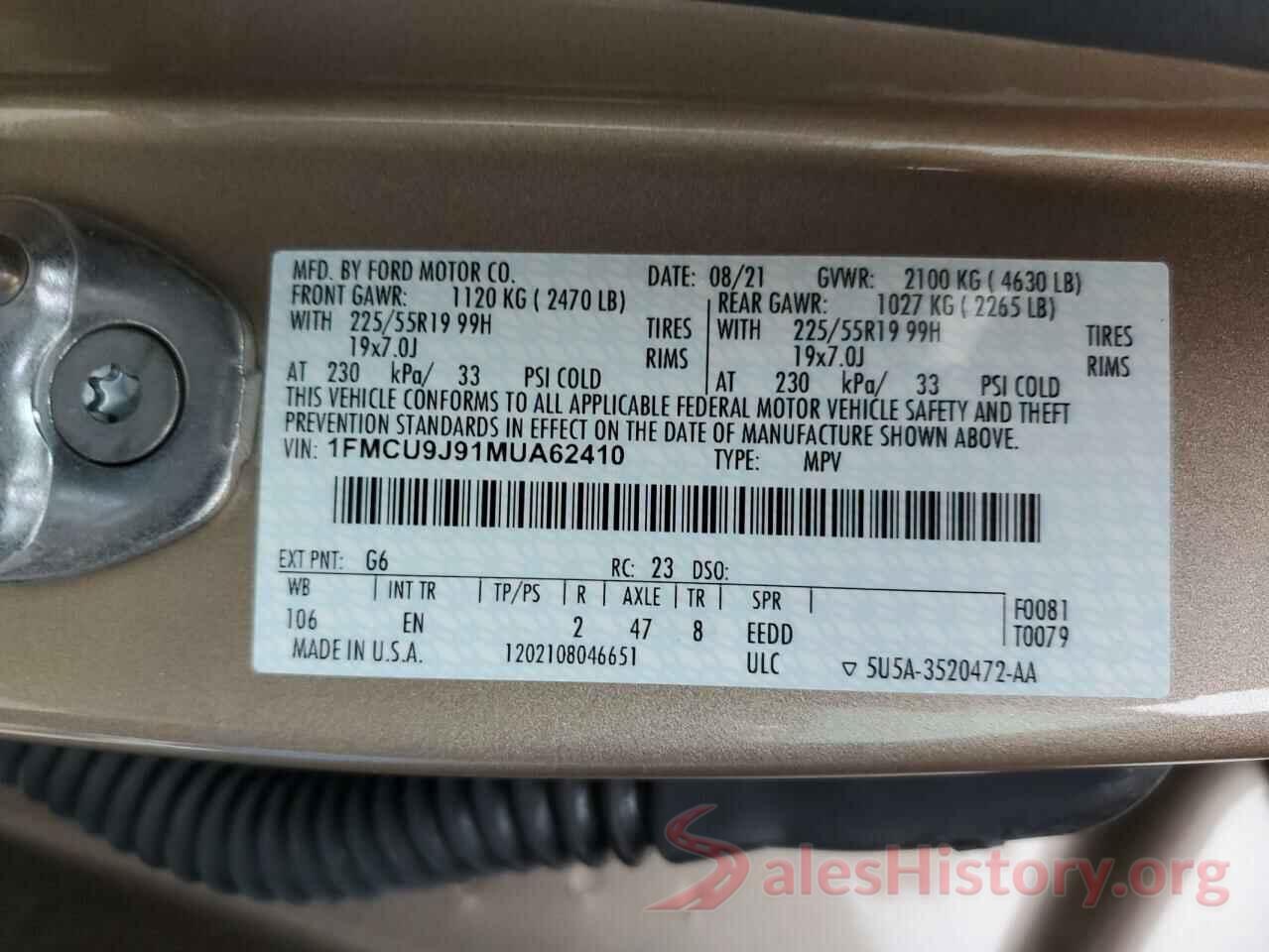 1FMCU9J91MUA62410 2021 FORD ESCAPE