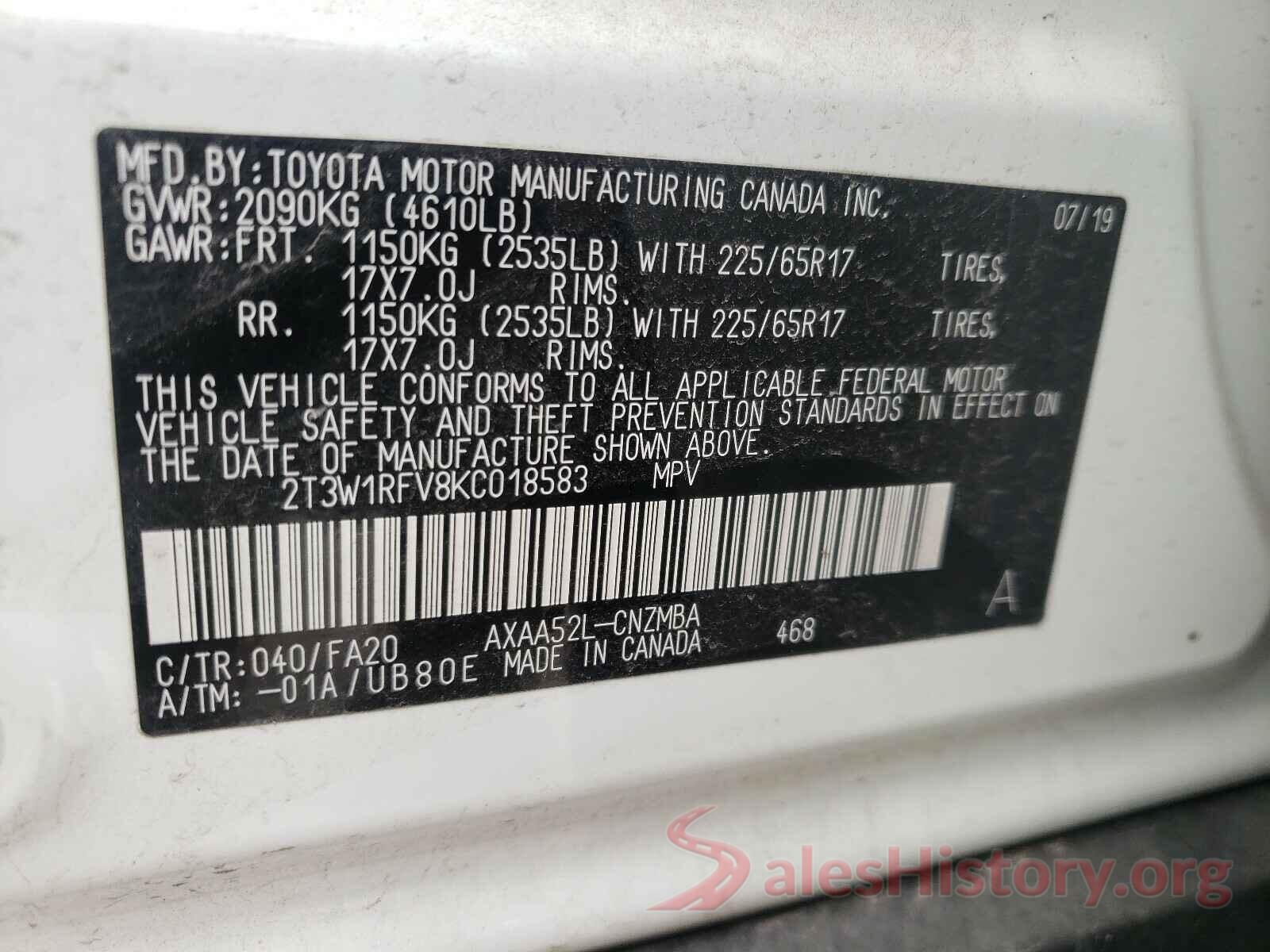 2T3W1RFV8KC018583 2019 TOYOTA RAV4