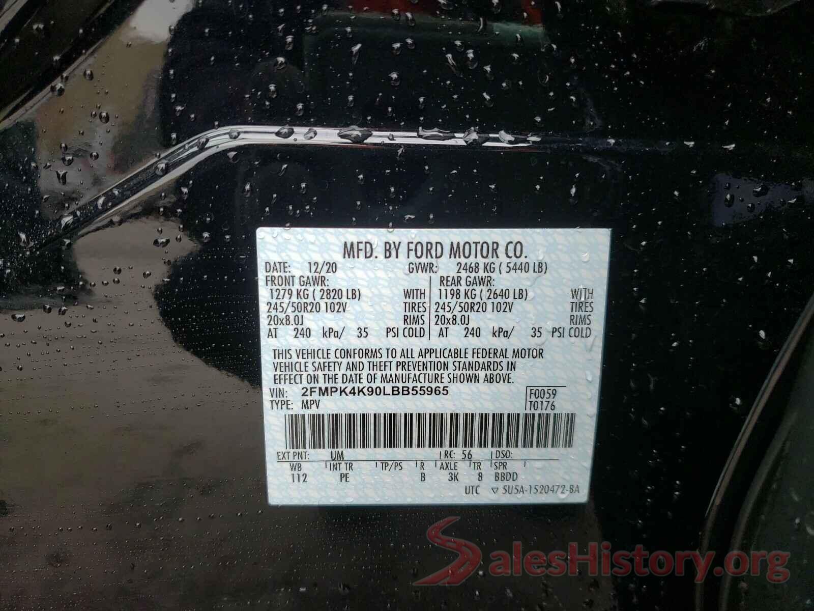 2FMPK4K90LBB55965 2020 FORD EDGE