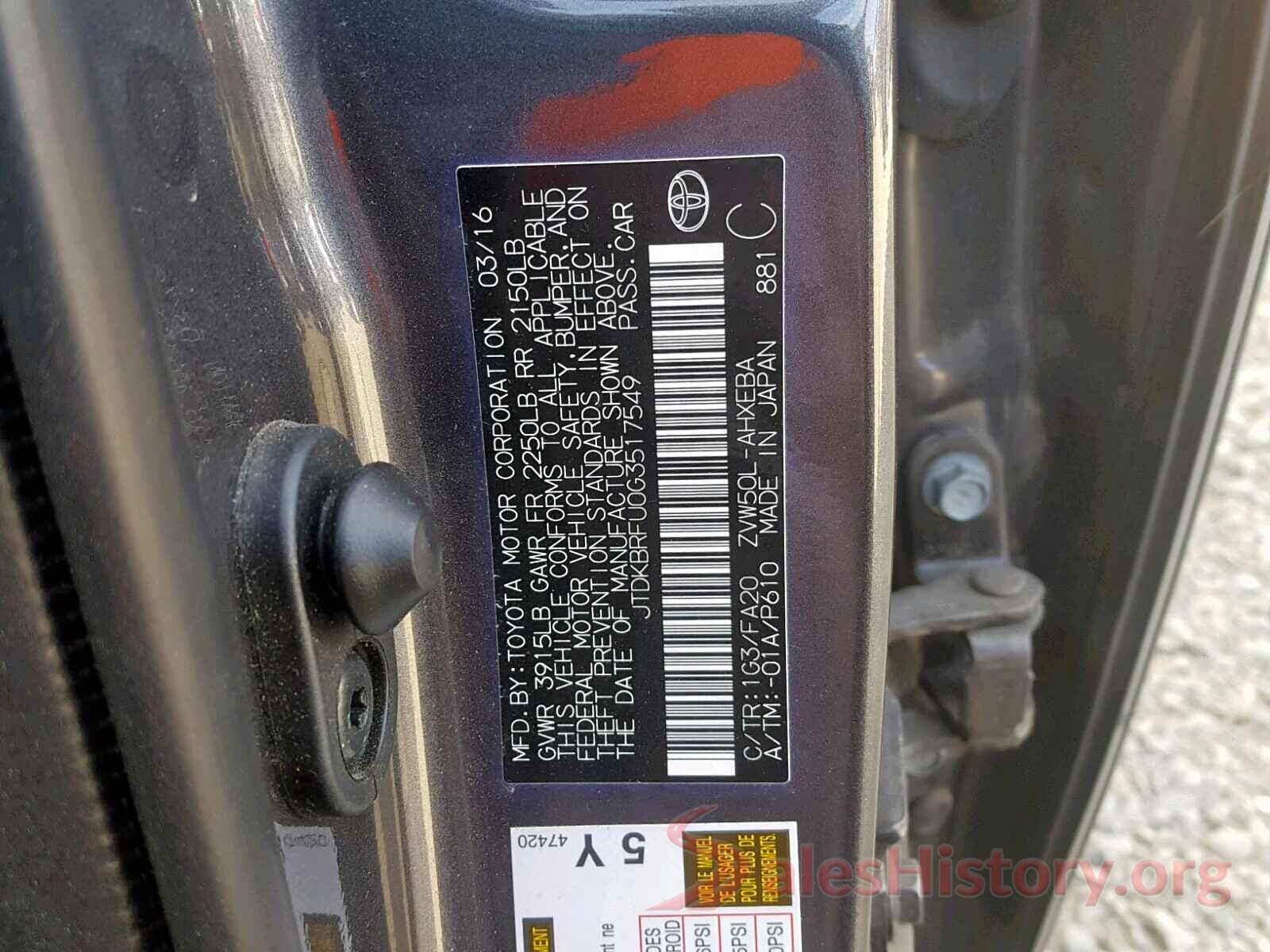 JTDKBRFU0G3517549 2016 TOYOTA PRIUS