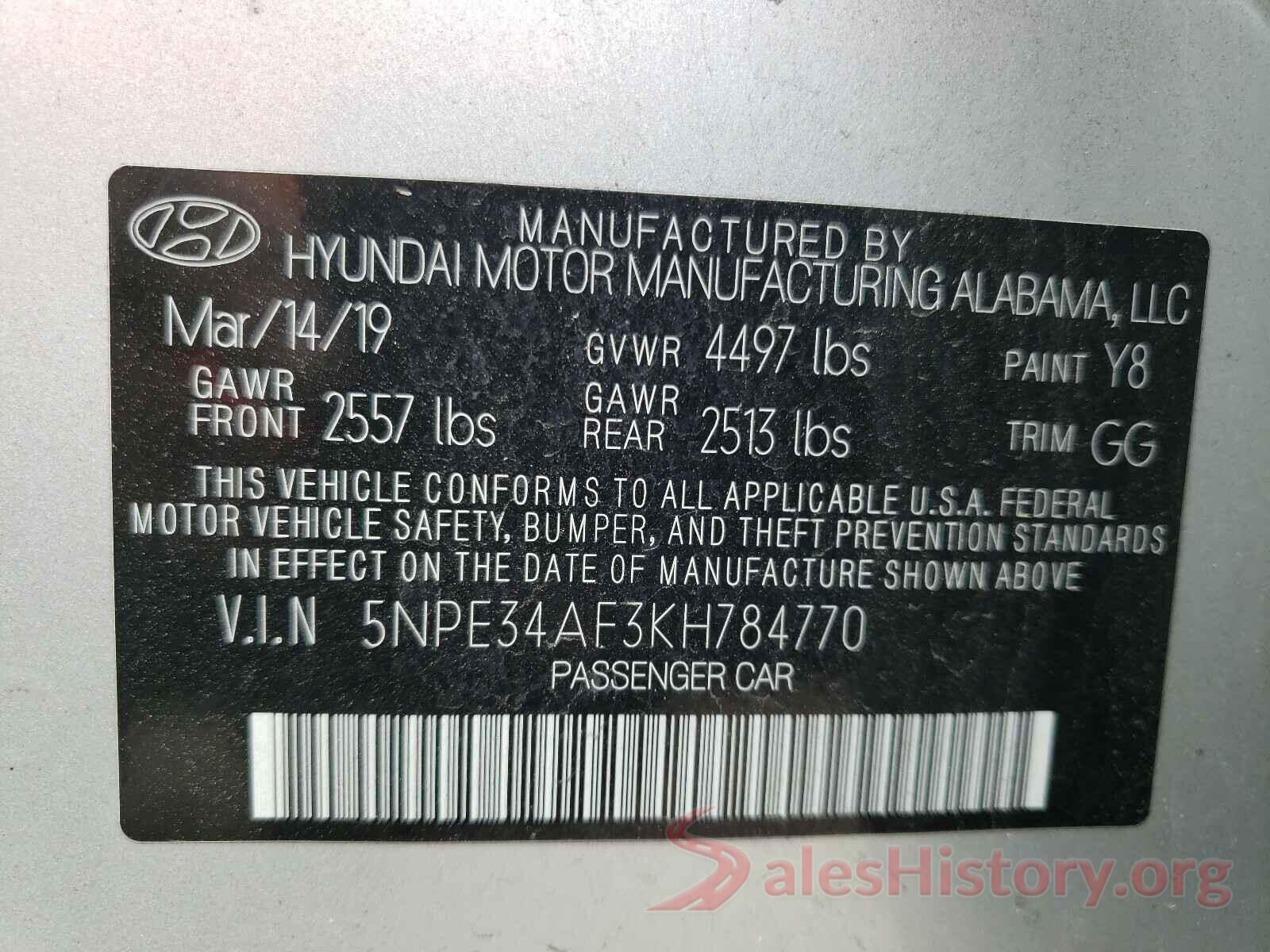 5NPE34AF3KH784770 2019 HYUNDAI SONATA