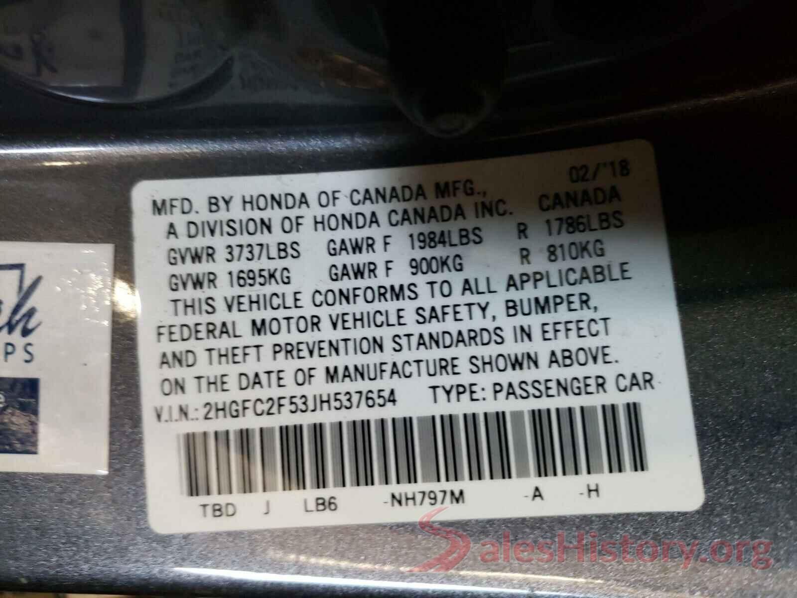 2HGFC2F53JH537654 2018 HONDA CIVIC