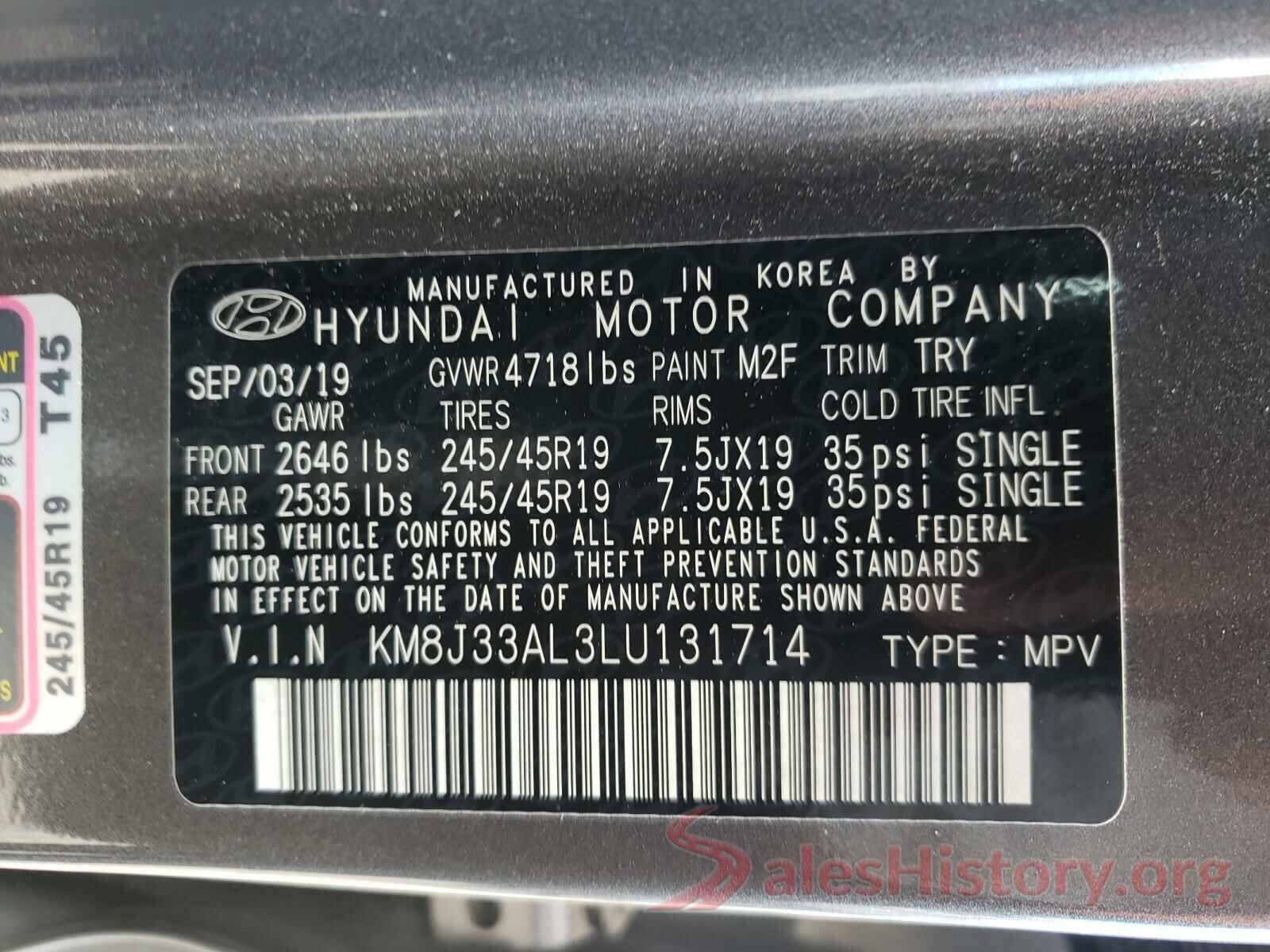 KM8J33AL3LU131714 2020 HYUNDAI TUCSON