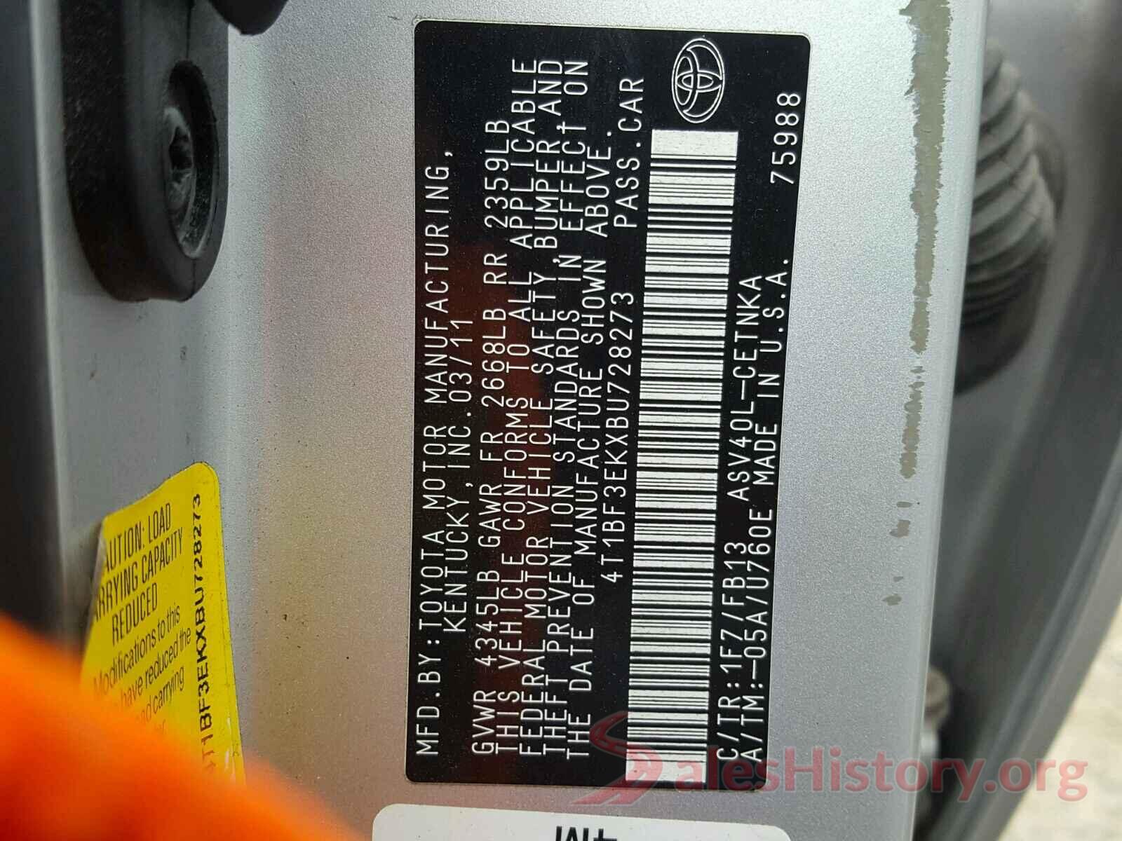 4T1BF3EKXBU728273 2011 TOYOTA CAMRY BASE