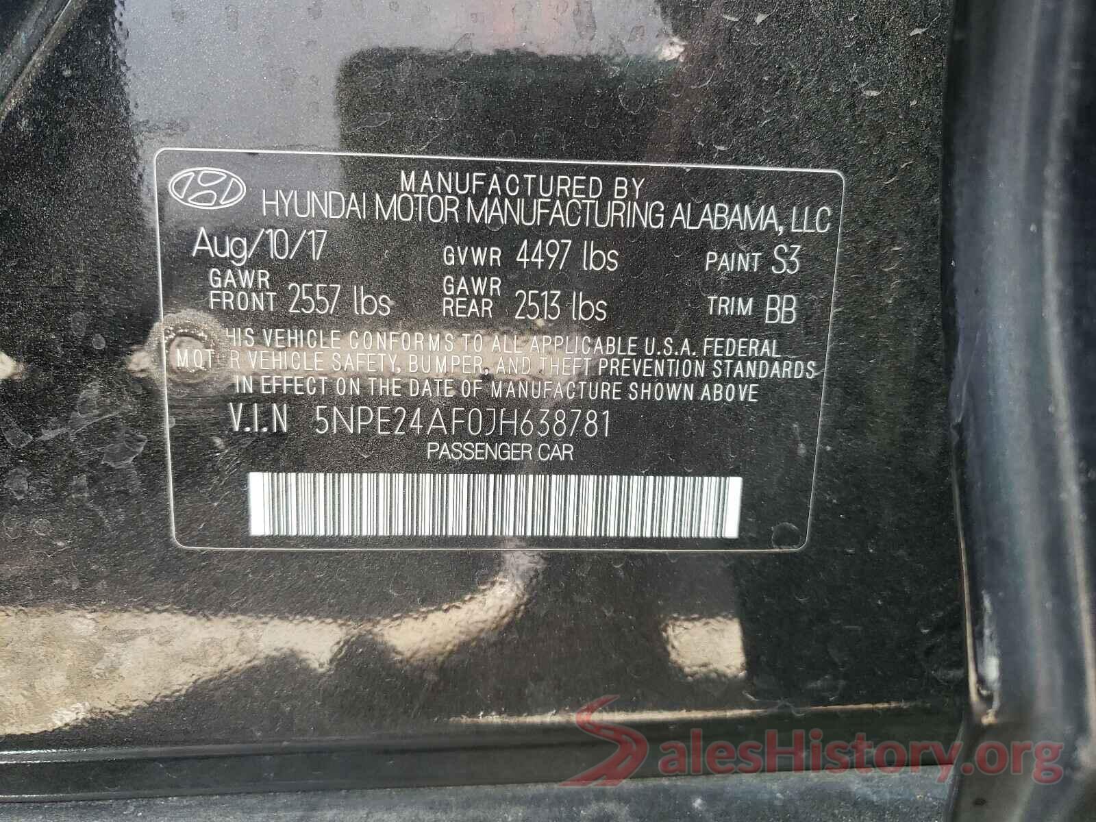 5NPE24AF0JH638781 2018 HYUNDAI SONATA