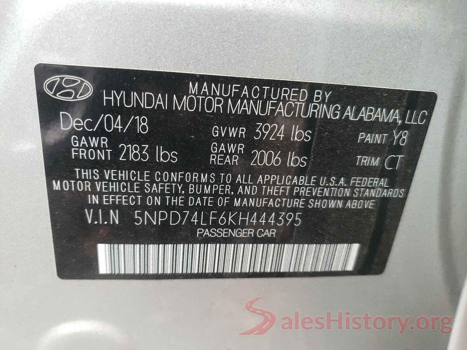 5NPD74LF6KH444395 2019 HYUNDAI ELANTRA