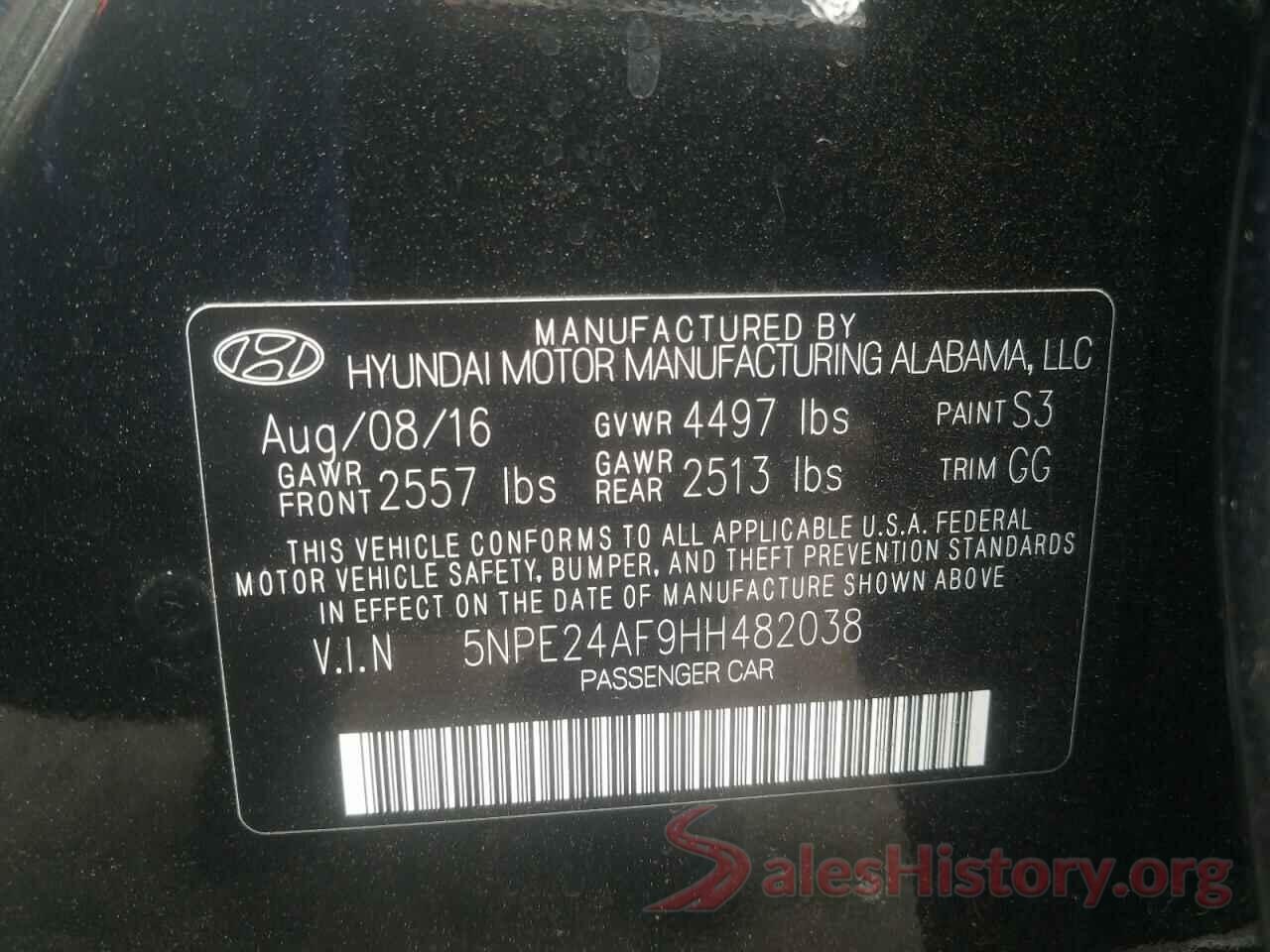 5NPE24AF9HH482038 2017 HYUNDAI SONATA