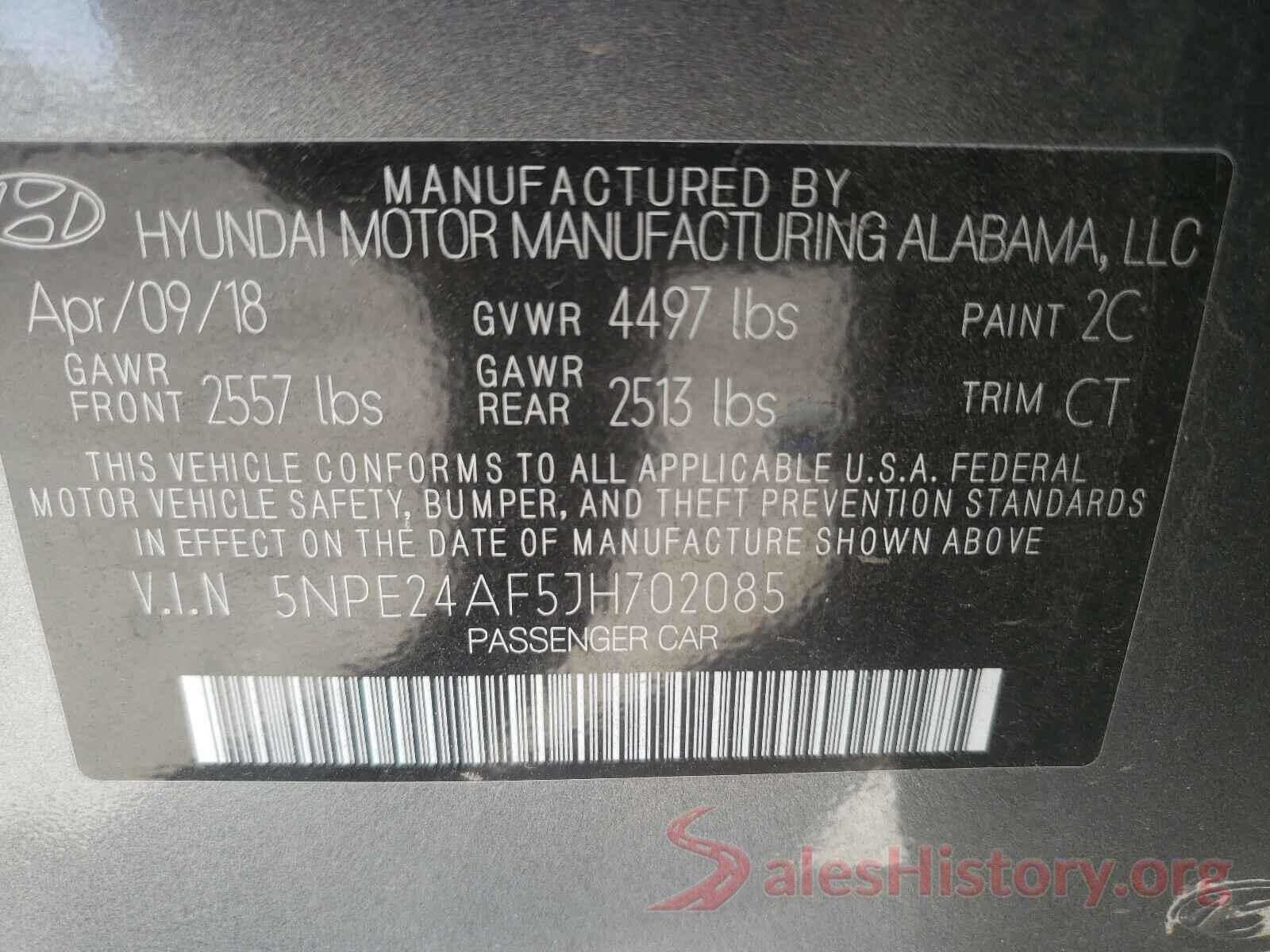 5NPE24AF5JH702085 2018 HYUNDAI SONATA