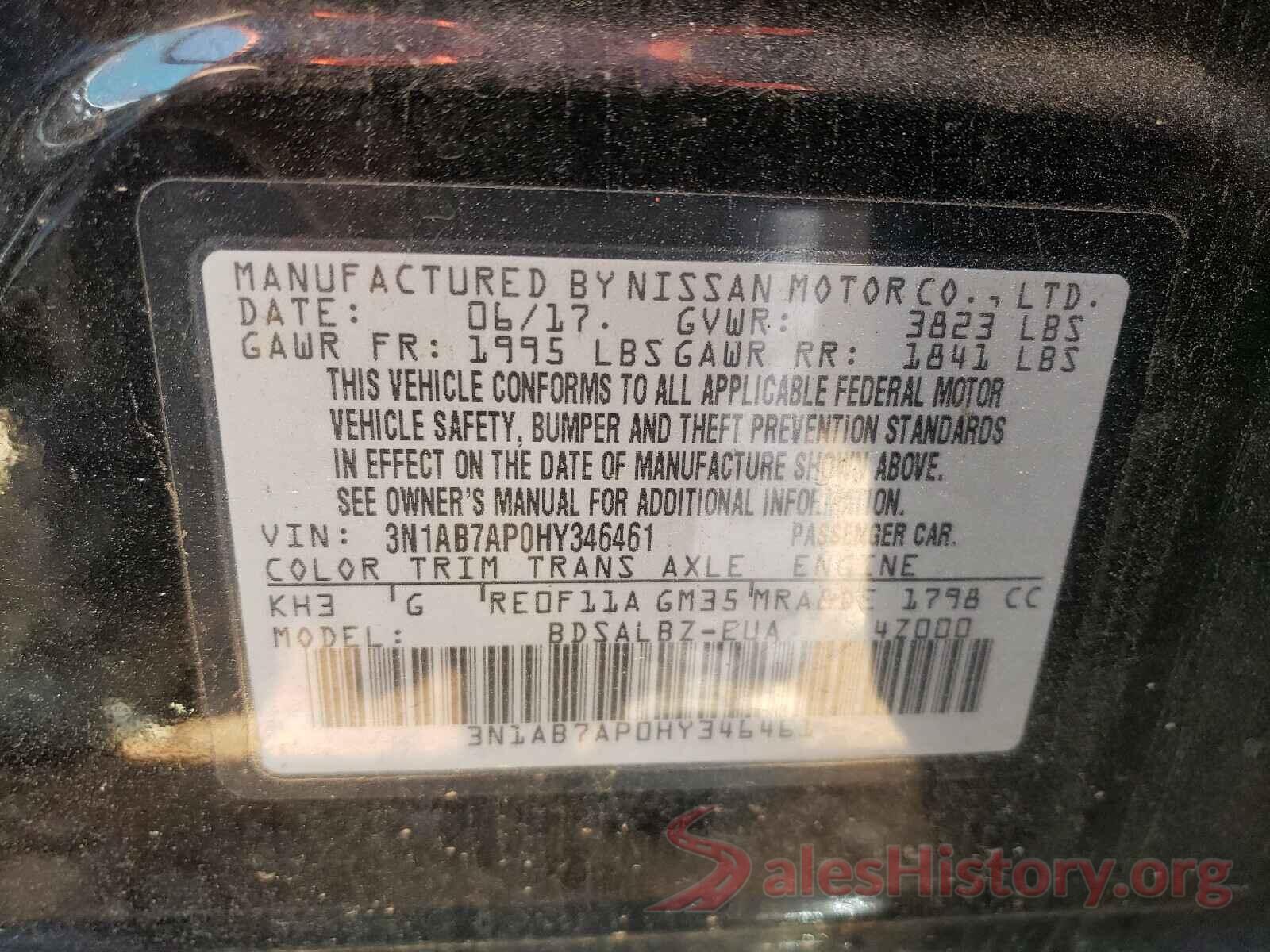 3N1AB7AP0HY346461 2017 NISSAN SENTRA