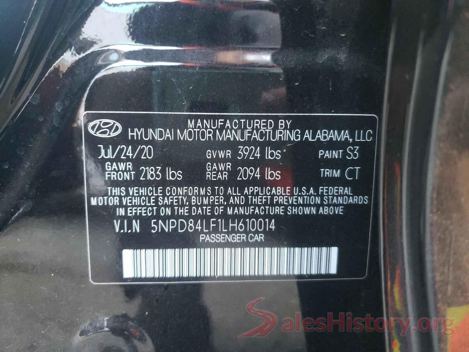 5NPD84LF1LH610014 2020 HYUNDAI ELANTRA