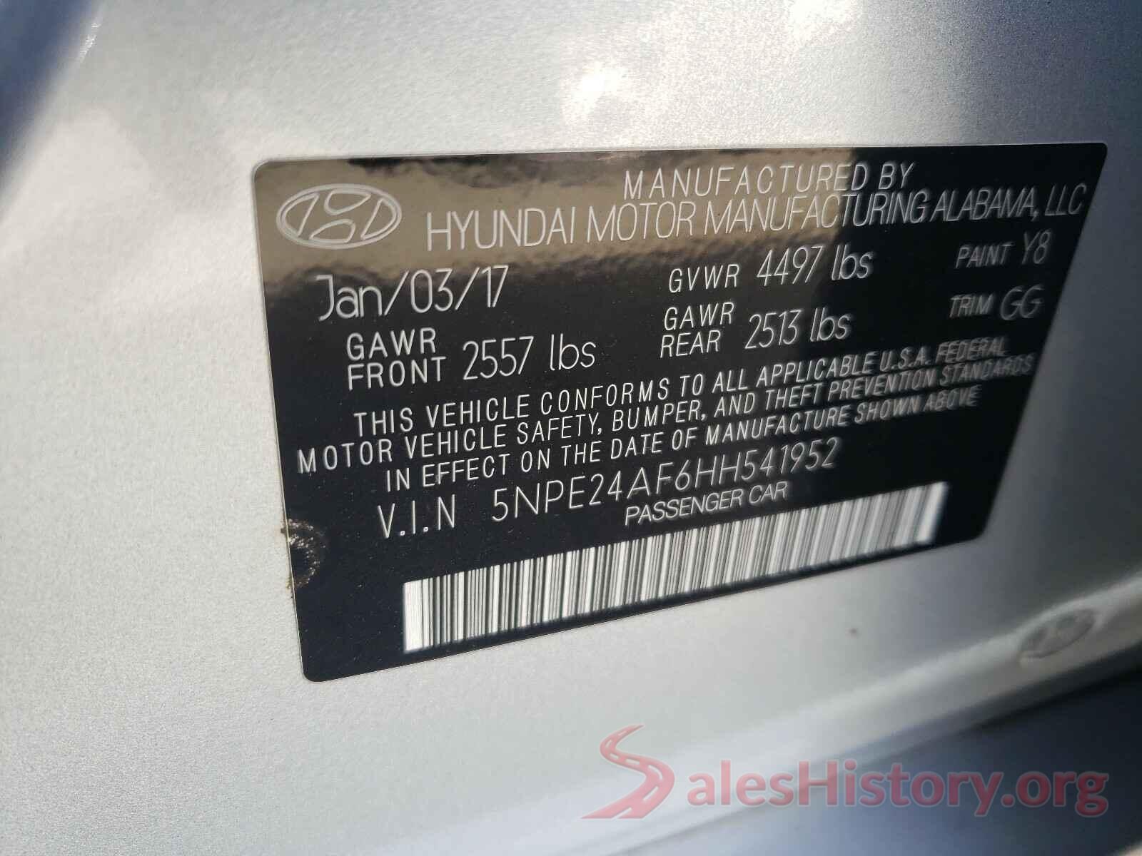 5NPE24AF6HH541952 2017 HYUNDAI SONATA